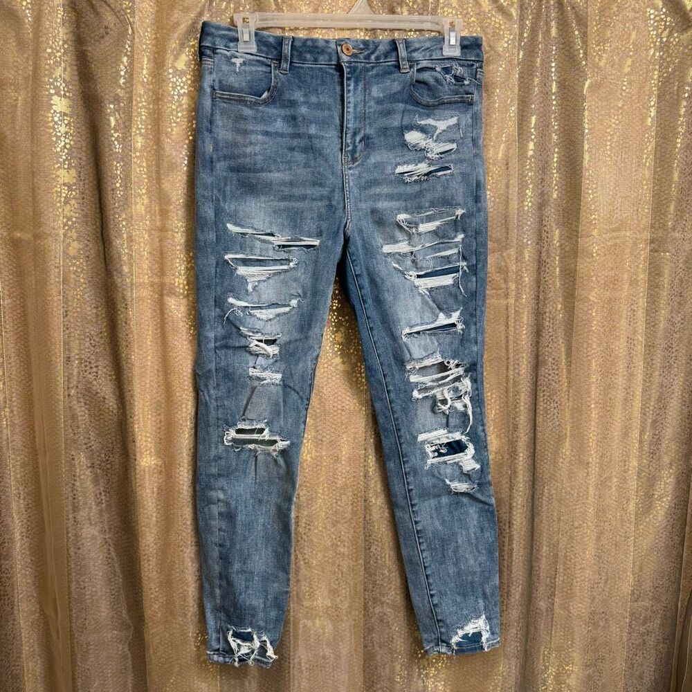 American Eagle Curvy High Rise Jegging Destroyed Skinny Stretch Jeans 14